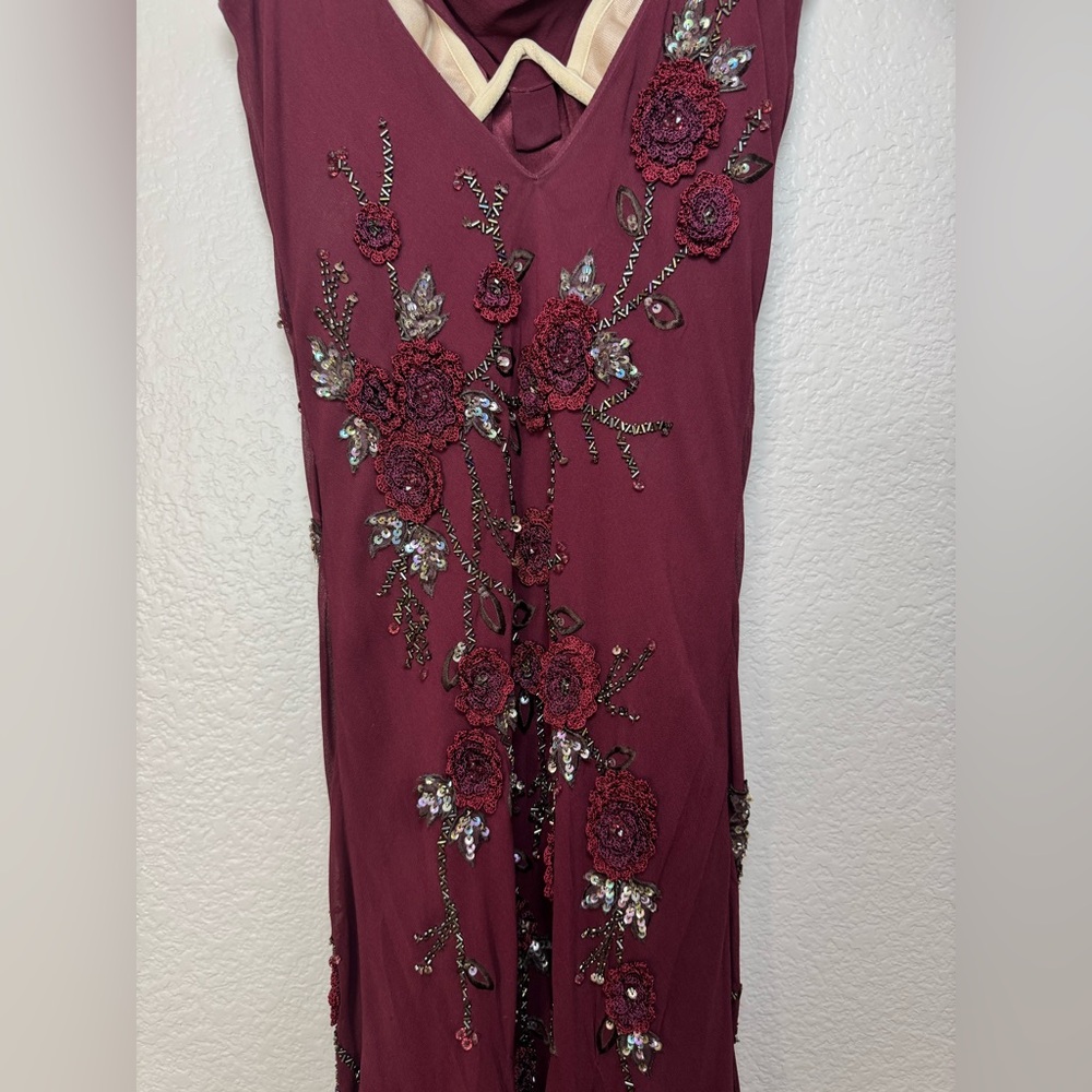 Vintage Y2K Sue Wong Nocturne Burgundy Beaded Embroidered Asymmetrical Dress 4 - Picture 15 of 17